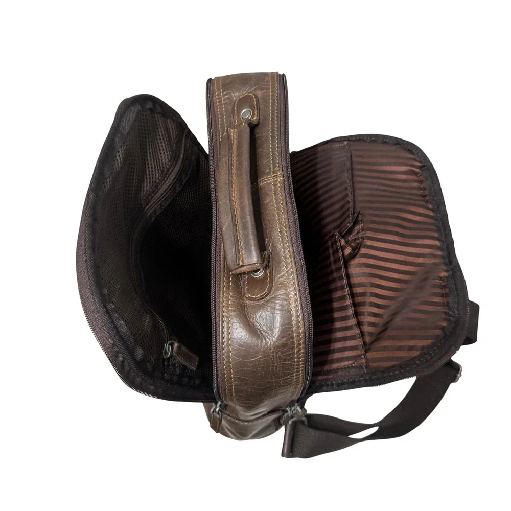Jack Georges Voyager Compact Convertible Backpack Crossbody Brown Leather #7534